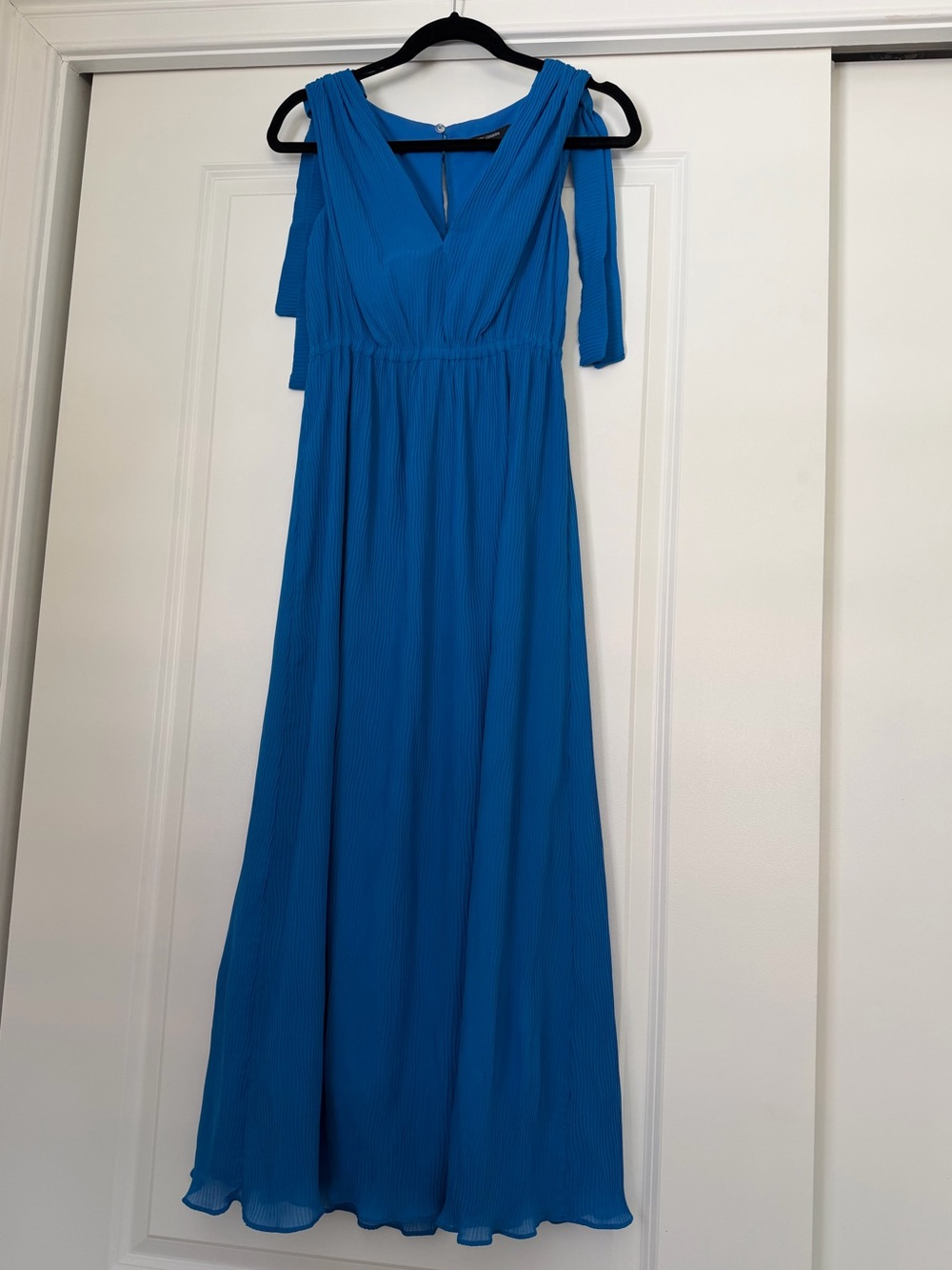 Maggy London Cobalt Blue Pleated Maxi Dress with Shoulder Ties